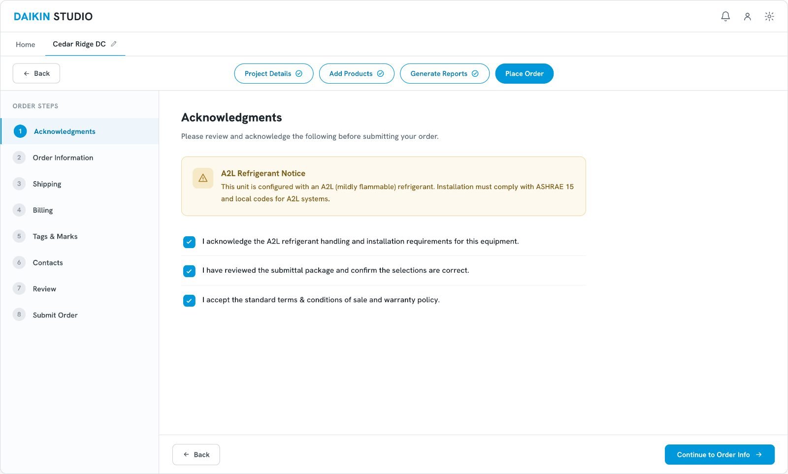 Compliance acknowledgments — A2L refrigerant notices