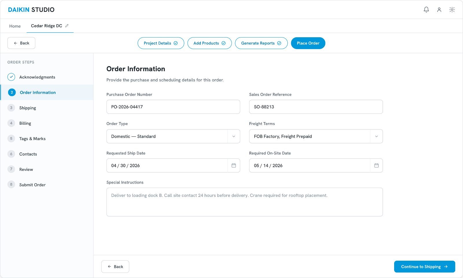 Order information — final review before production