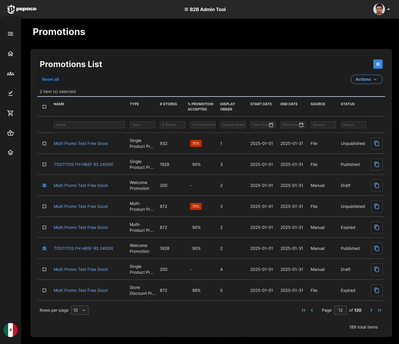 Promotions List — B2B Admin Tool
